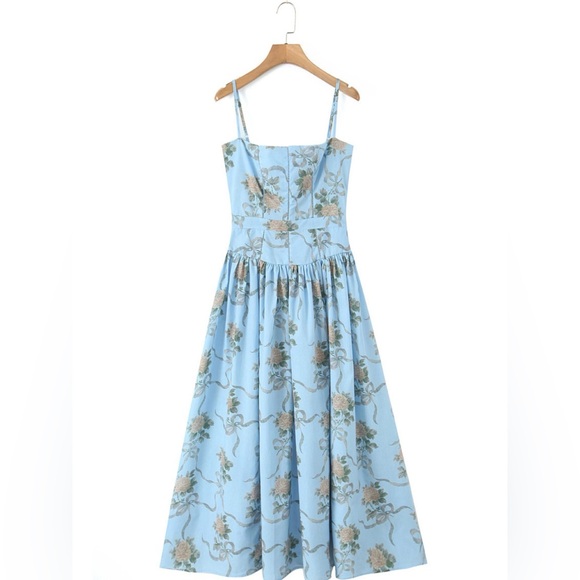 NWT Romantic Floral Midi Dress with Bustier Top & Ruffle Hem Size S-L summer - Picture 4 of 12